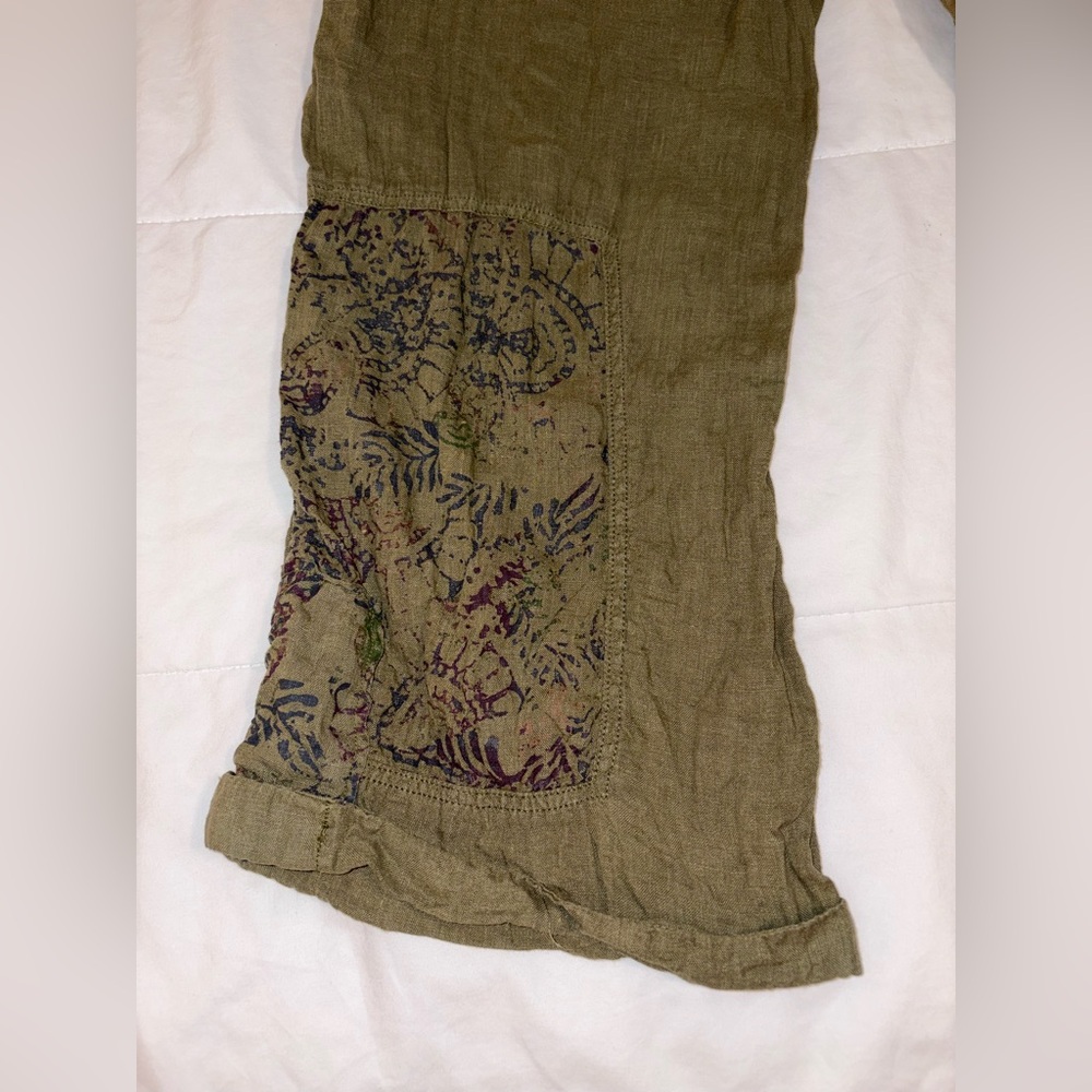Free People Issa Cargo Pants Linen in Olive Green Bohemian Pattern - Size US 12 - Picture 11 of 16